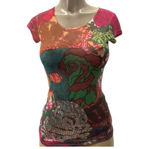 Grail Size Small Sublimation & Foil Print Fitted Baby Tee Top. Made in USA New